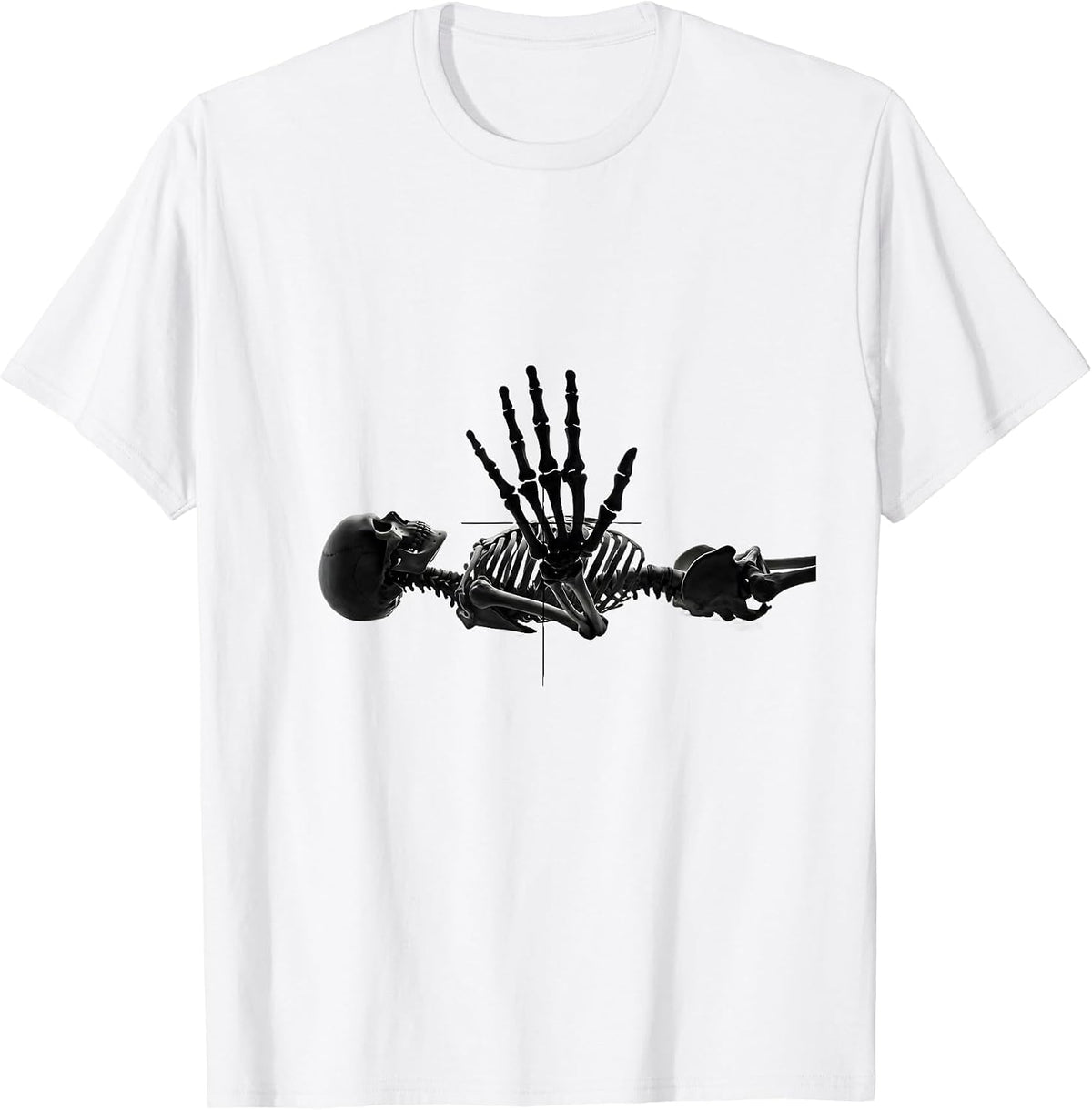 Men's Skeleton Stop Gesture Minimalist Radiology Tech Halloween T-Shirt - White