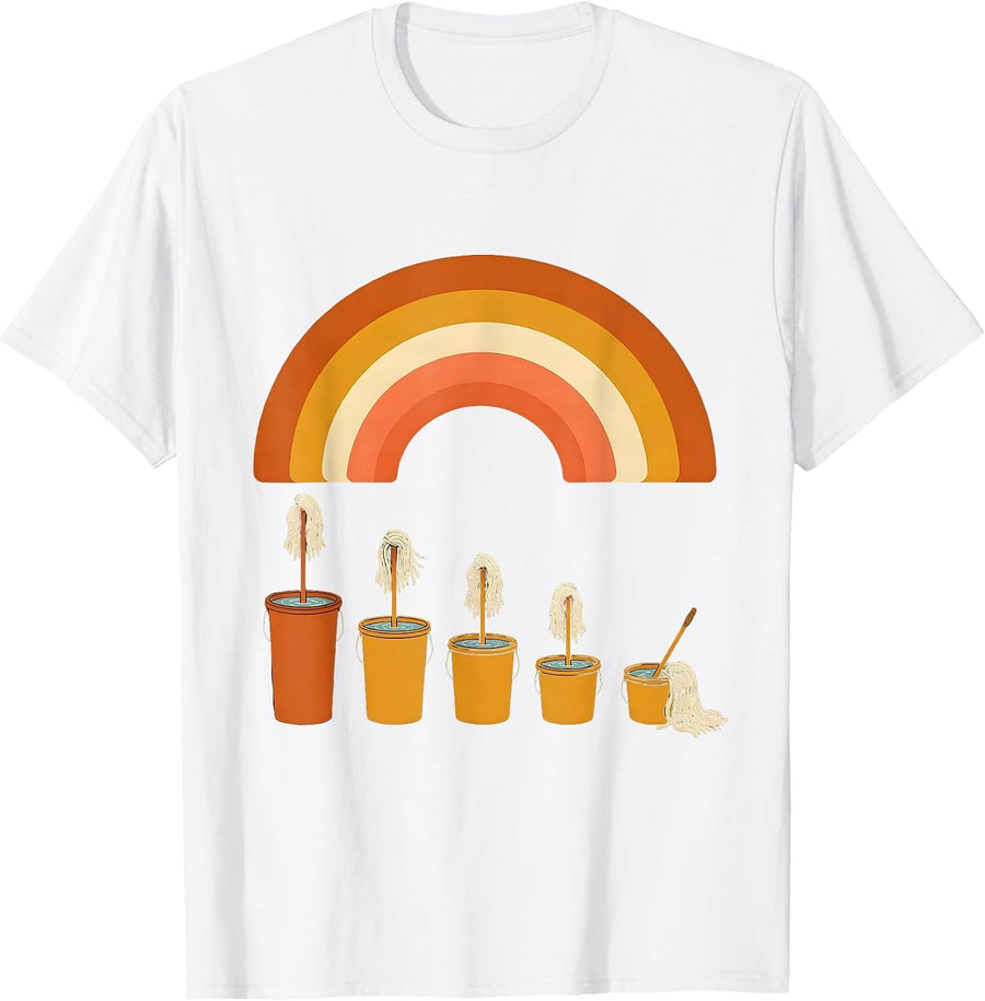 Men's Mop Crew Retro 70s School Custodian Appreciation T-Shirt - White