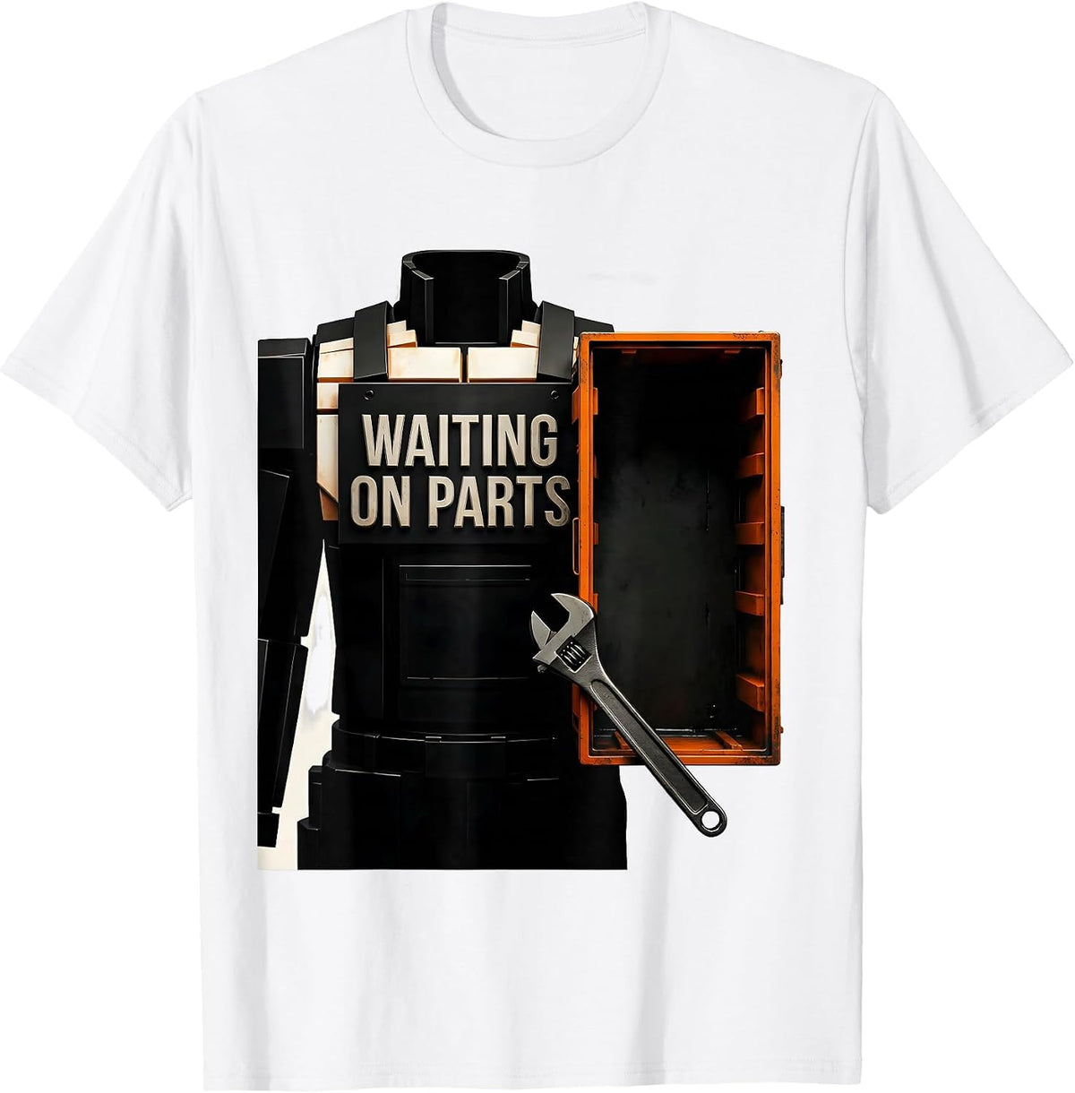 Men's Waiting On Parts Brutalist Graphic Funny Mechanic Auto T-Shirt - White