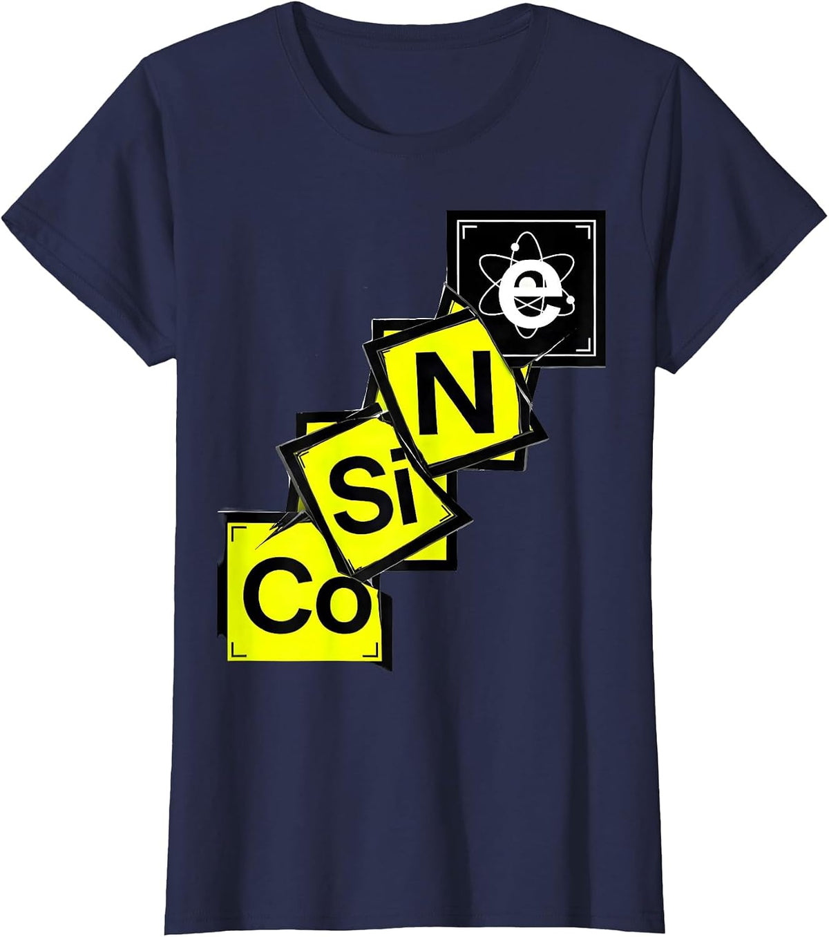 Women's CoSiNe New Wave Chemistry Nerd Periodic Table Humor T-Shirt - Navy Blue
