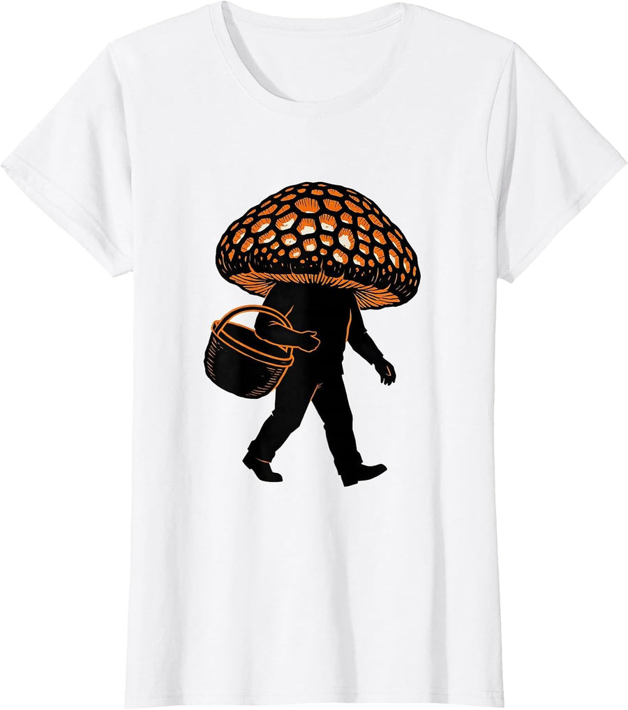 Women's Morel Forager Brutalist Graphic Mushroom Hunting Humor T-Shirt - White