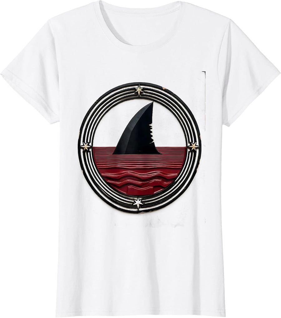 Women's Shark Fin Ocean Surface Graphic T-Shirt - White