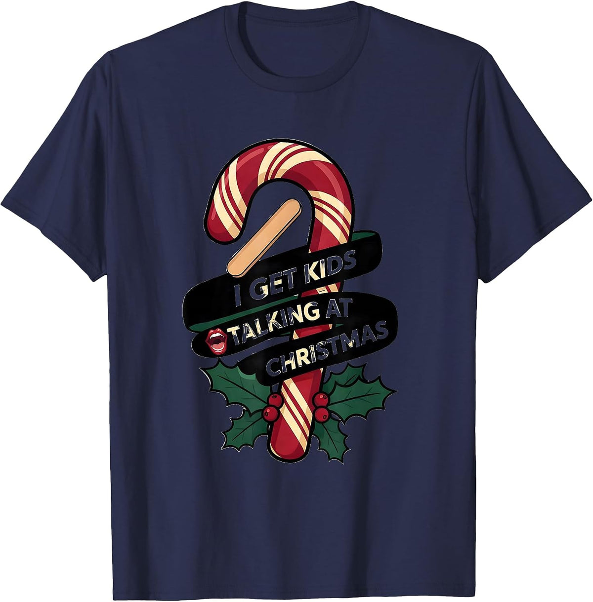 Men's I Get Kids Talking at Christmas Funny Speech Therapist SLP T-Shirt - Navy Blue