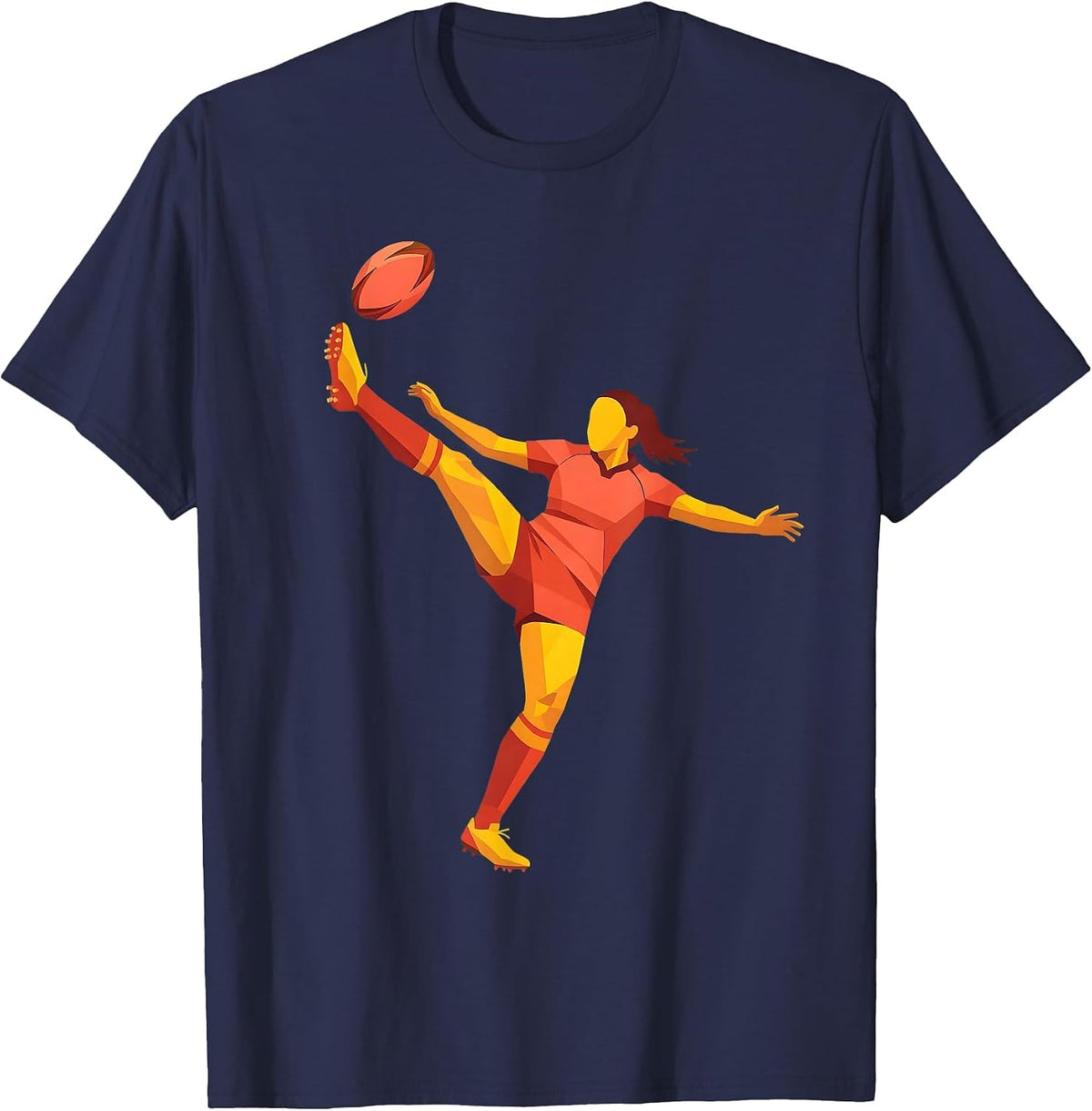 Rugby Player Overhead Kick Graphic Design T-Shirt - Navy Blue