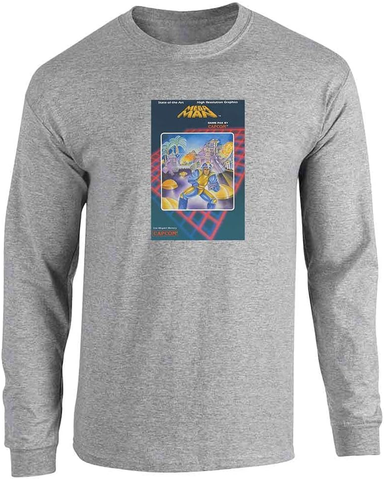 Retro Gamer Long Sleeve T-Shirt Inspired by Classic Video Game Art Sport Grey M - As Pictured