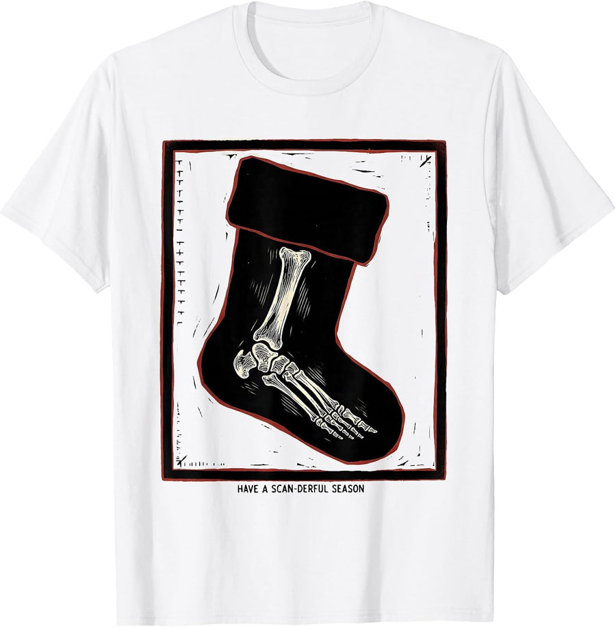 Men's Have A Scan-derful Season Linocut Radiology Tech Christmas T-Shirt - White