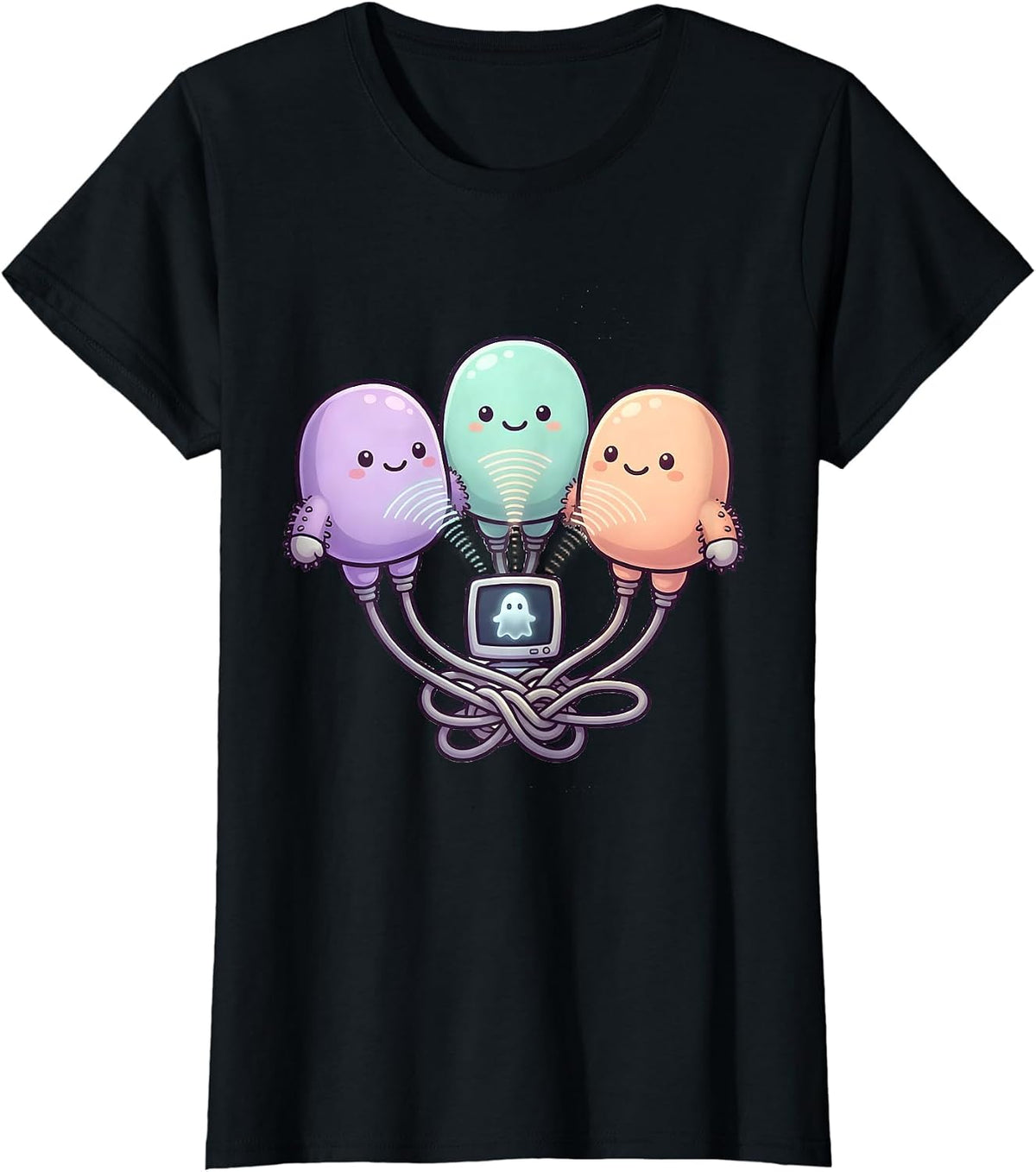 Ultrasound Tech Kawaii Ghost Sonography Halloween T-Shirt - Black