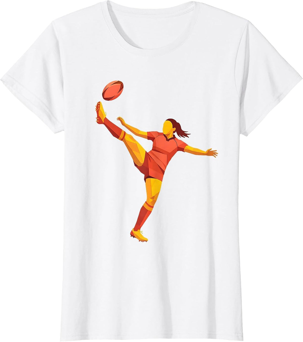 Rugby Player Overhead Kick Graphic Design T-Shirt - White