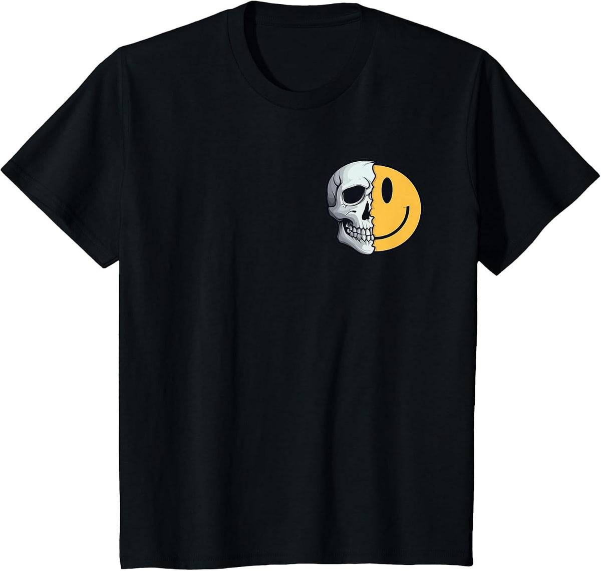 Half Skull Smile Face Rave Skeleton 70s 80s 90s Tattoo T-Shirt - Black