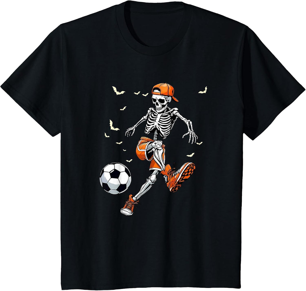 Funny Spooky Skeleton Soccer Tee | Boys & Kids Halloween T-Shirt - Black