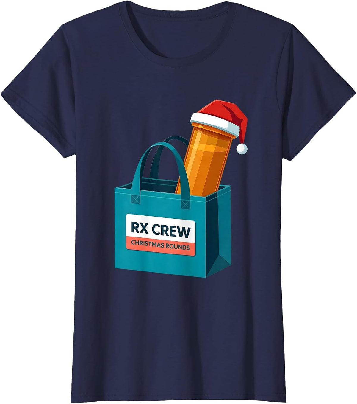 Women's Rx Crew Christmas Rounds Funny Pharmacy Crew Holiday T-Shirt - Navy Blue