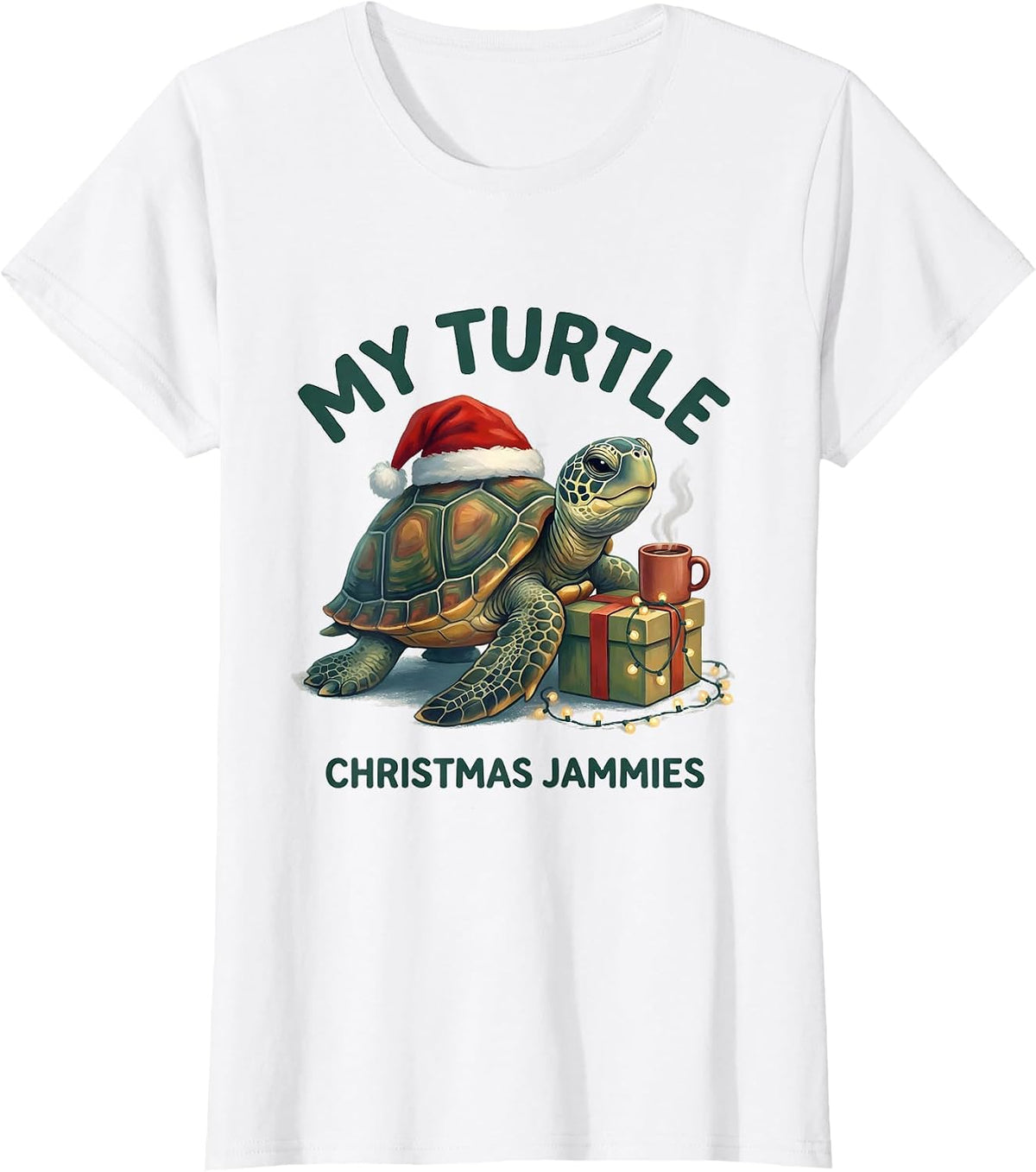 My Turtle Christmas Jammies Whimsical Sea Turtle Santa Hat T-Shirt - White