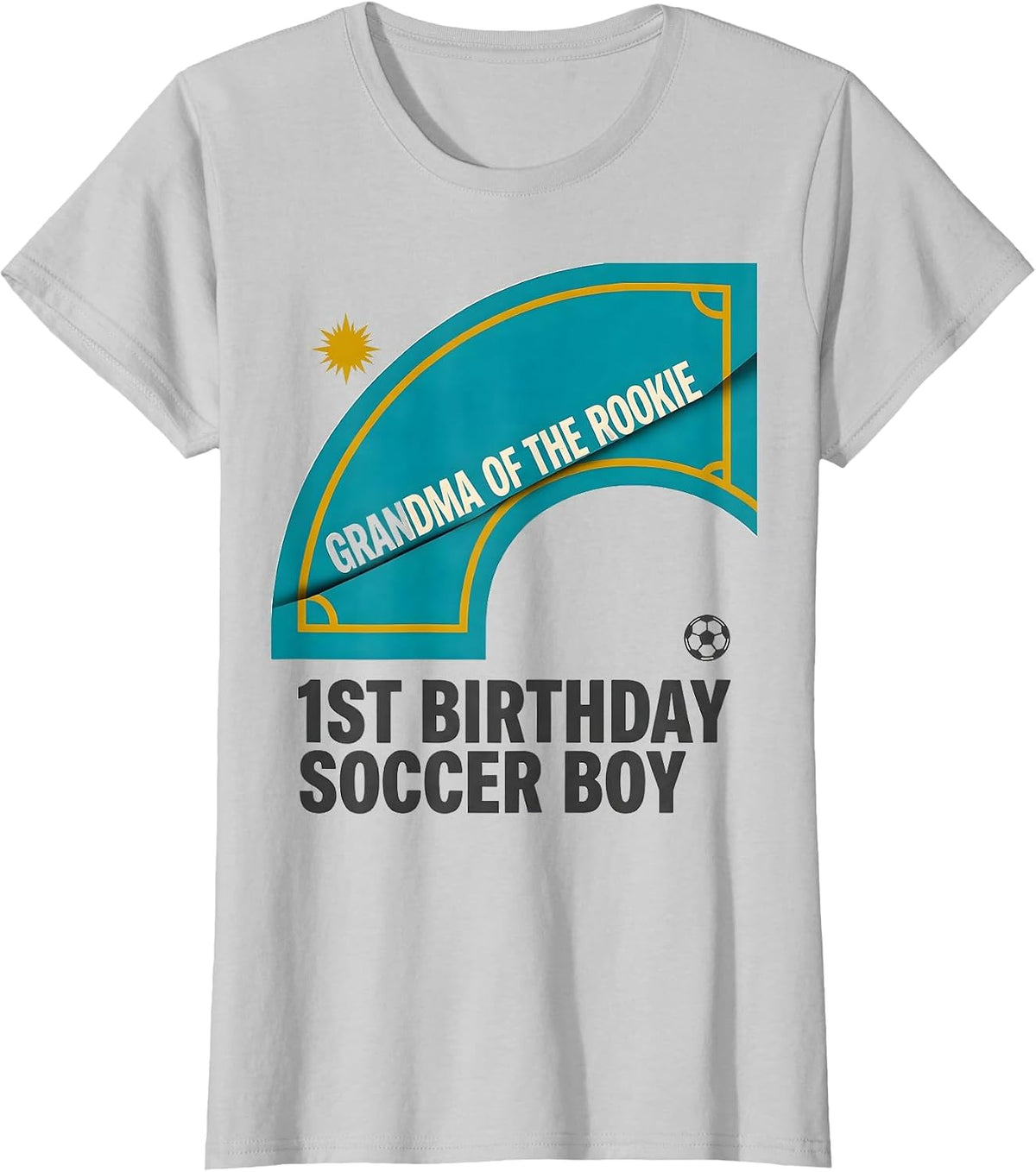 GRANDMA OF THE ROOKIE 1st Birthday Soccer Boy Family T-Shirt - Silver Grey