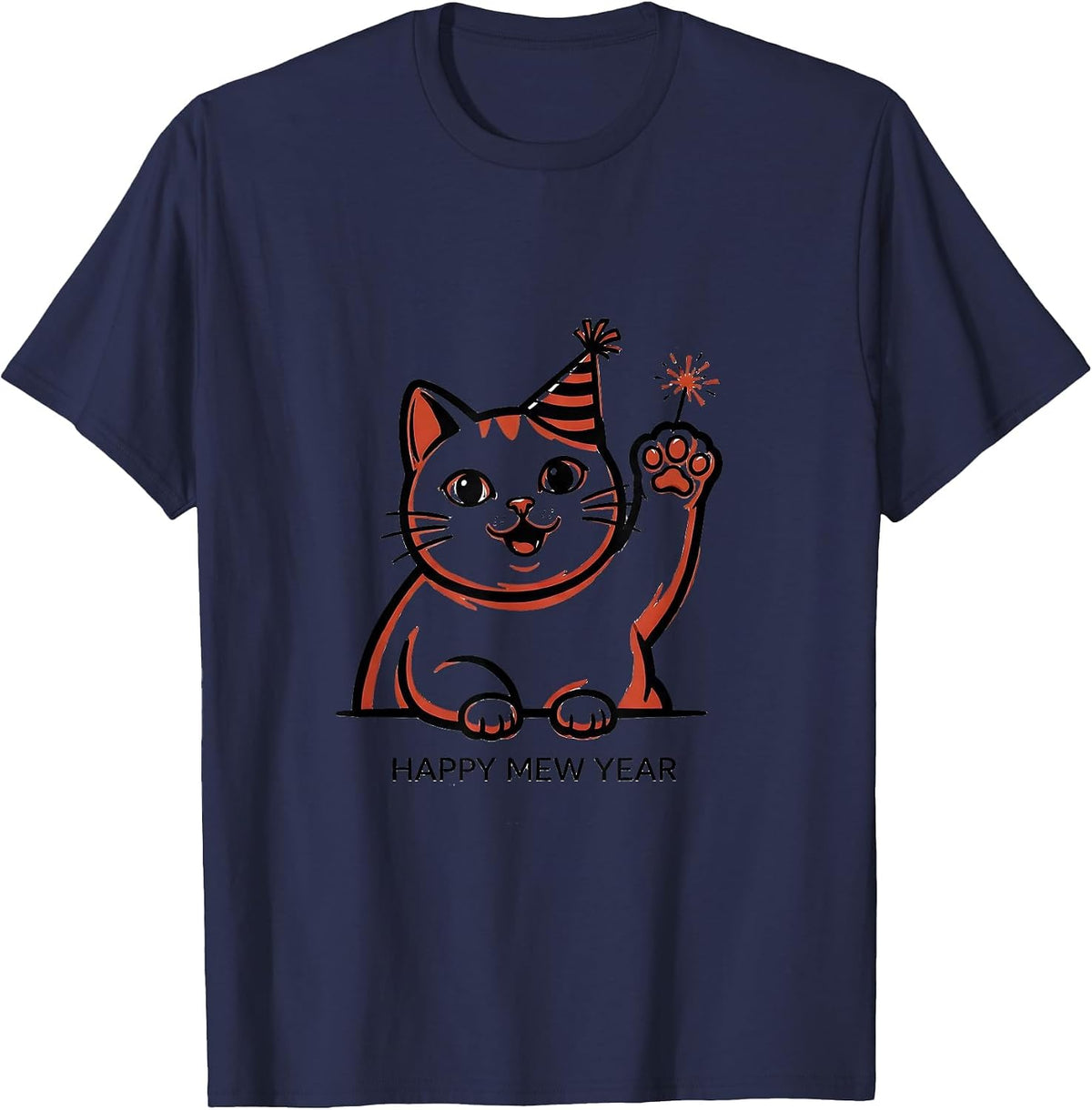 Happy Mew Year Funny Cat Lover New Year Party T-Shirt - Navy Blue