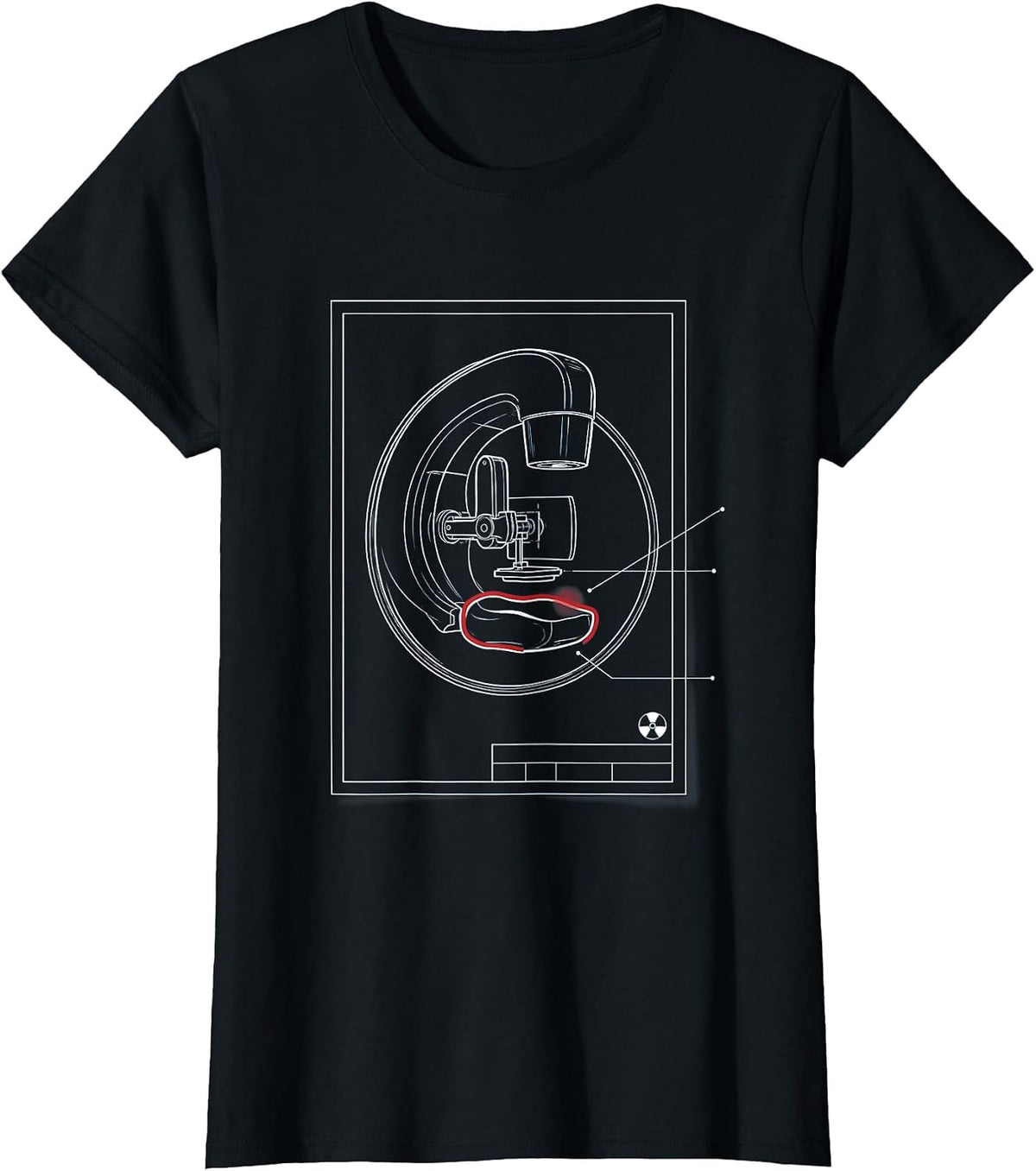 Radiology Tech Mammography Unit Blueprint Design T-Shirt - Black