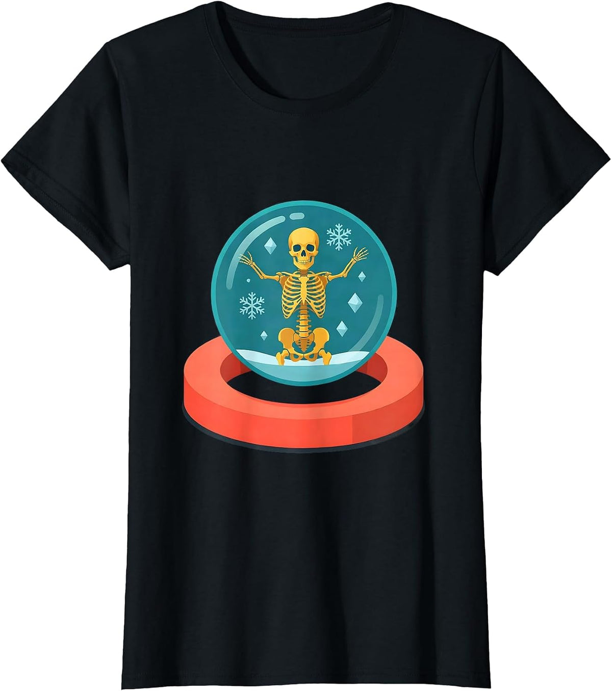 Snow Globe Skeletal Snowman Radiology Tech Christmas Humor T-Shirt - Black