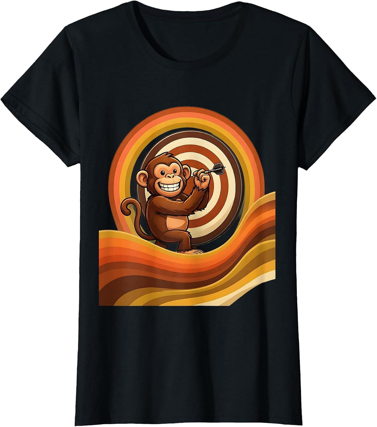 Monkey Throwing Dart at Target Board Graphic T-Shirt - Black