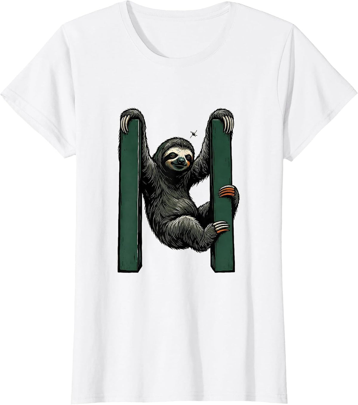 Sloth Linocut Humor Animal Lover Novelty T-Shirt - White