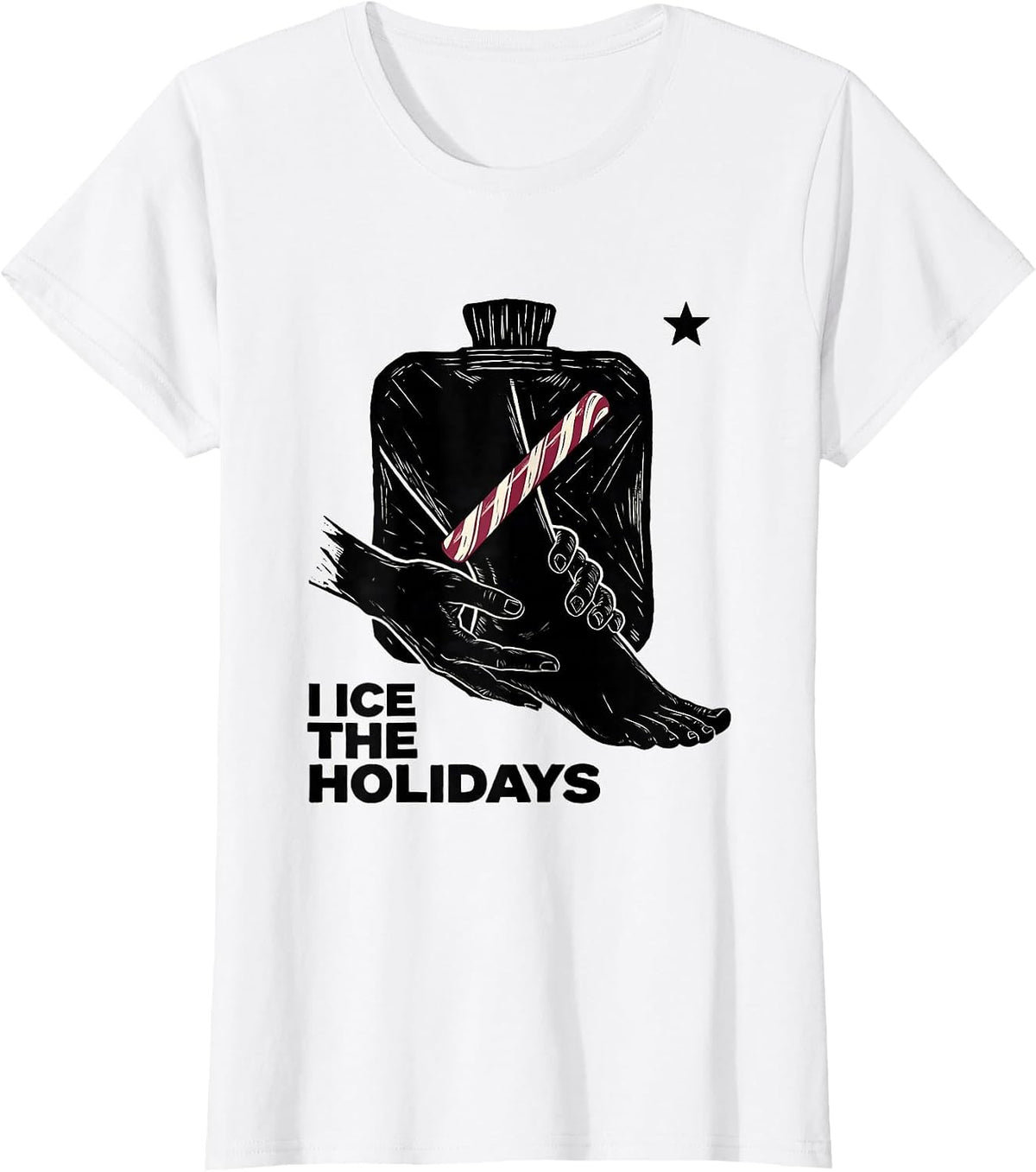 I Ice The Holidays Linocut Funny Physical Therapist T-Shirt - White