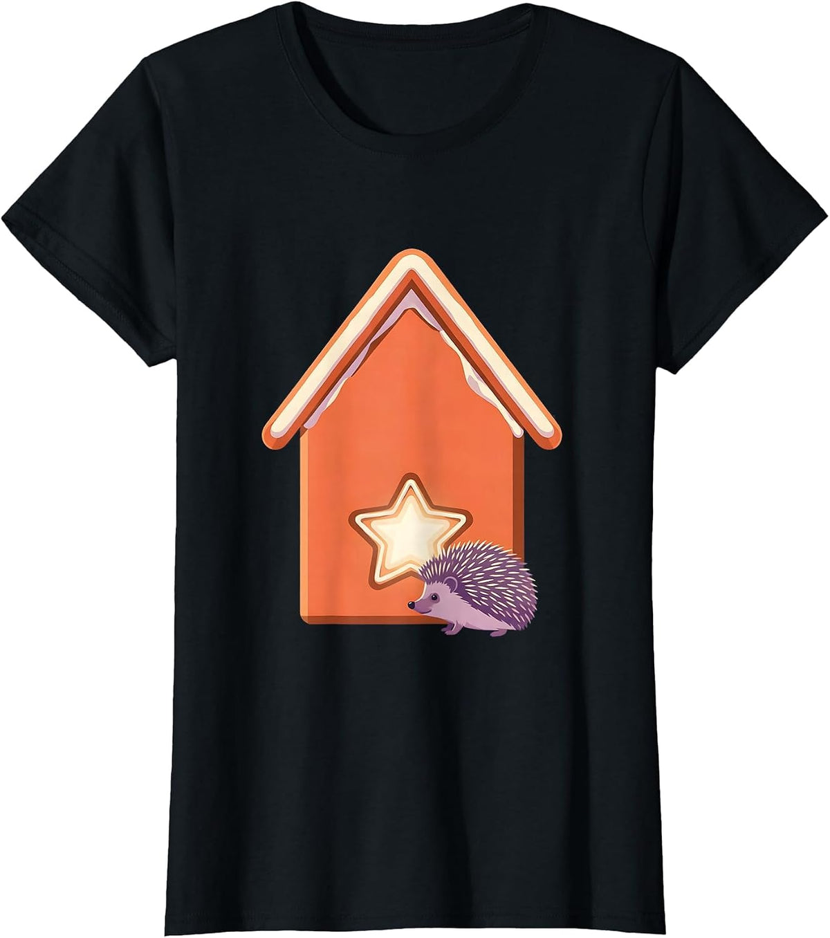 Tiny Hedgehog Gingerbread House Cute Christmas Humor T-Shirt - Black