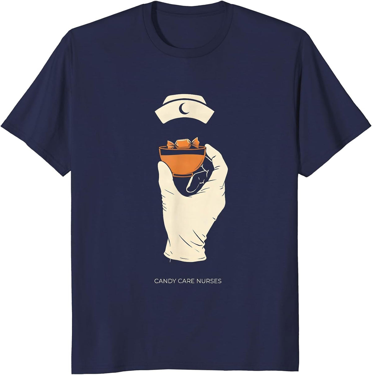 Men's Candy Care Nurses Funny Halloween Nurse Team Crew T-Shirt - Navy Blue