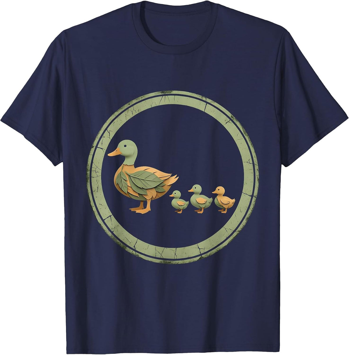 Men's Mama Duck Leading Ducklings in a Row Illustration T-Shirt - Navy Blue
