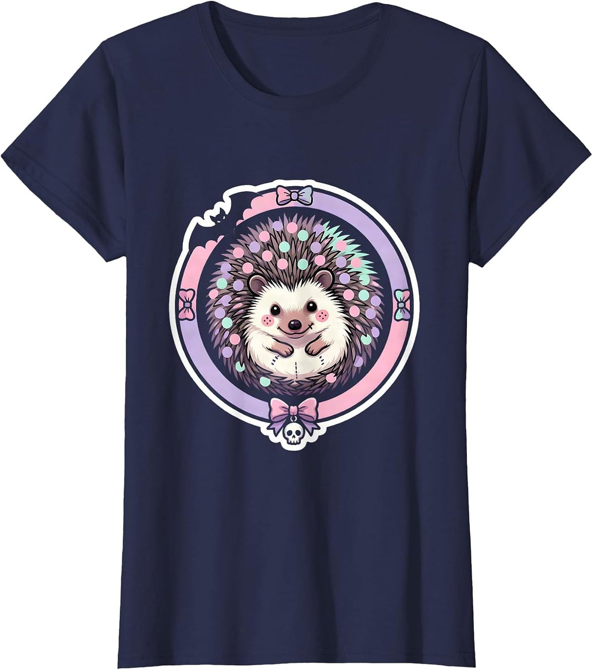 Women's Hedgehog Polka Dot Ball Cute Girls Graphic T-Shirt - Navy Blue