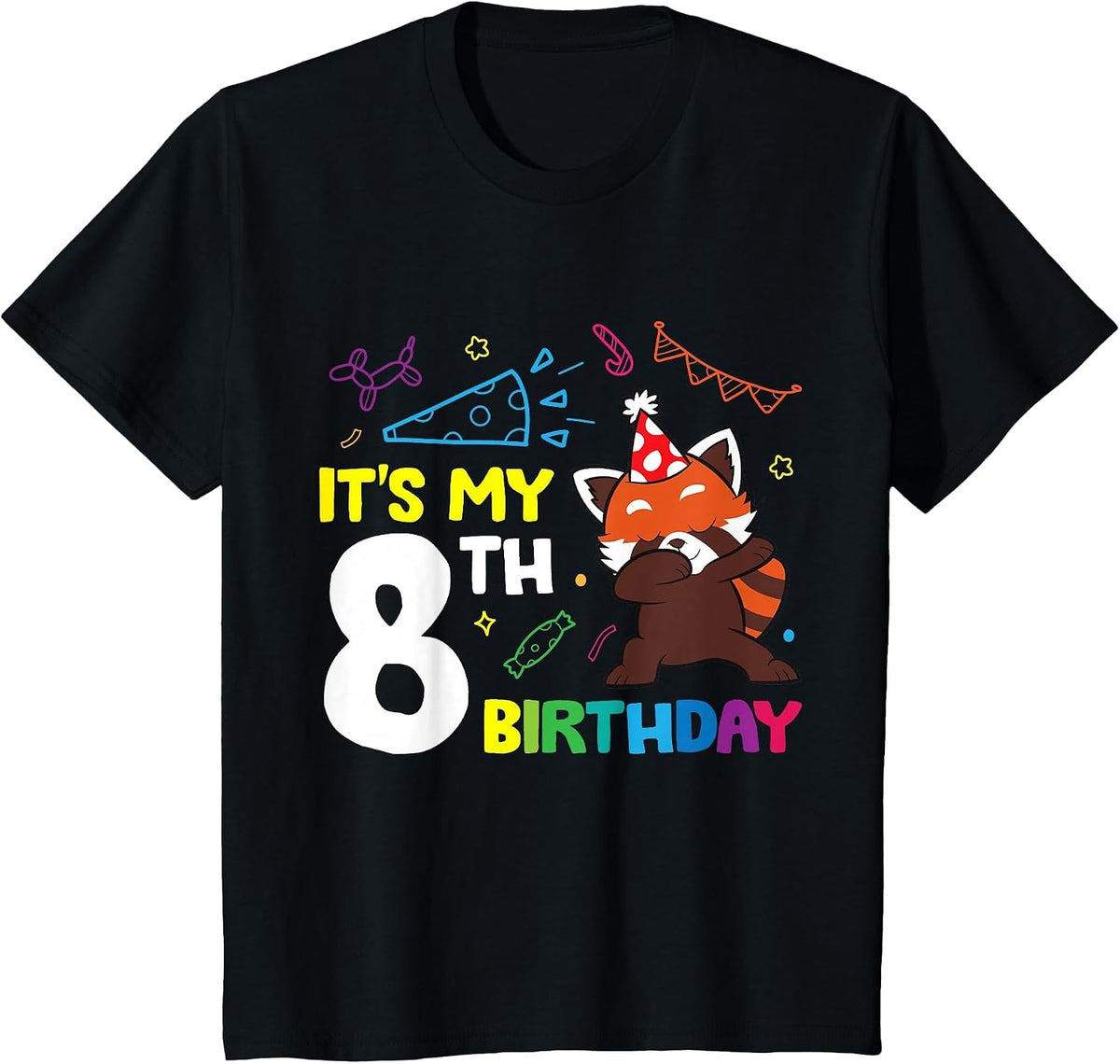 Red Panda Birthday It's My 8th Birthday Red Panda T-Shirt - Black