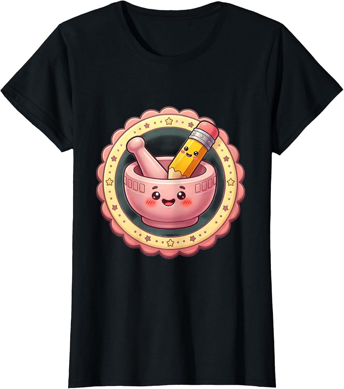 Women's Mortar and Pestle Pencil Eraser Illustration T-Shirt - Black