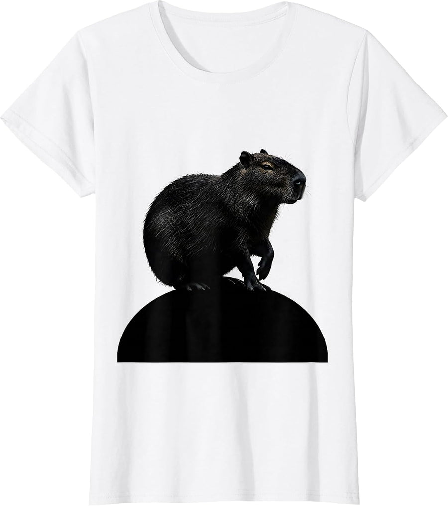Women's Capybara Silhouette Funny Gamer Meme Humor T-Shirt - White