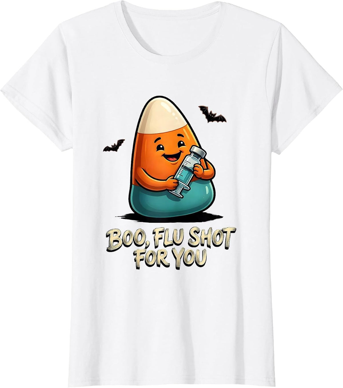 Boo Flu Shot For You Funny Nurse Halloween Healthcare Humor T-Shirt - White