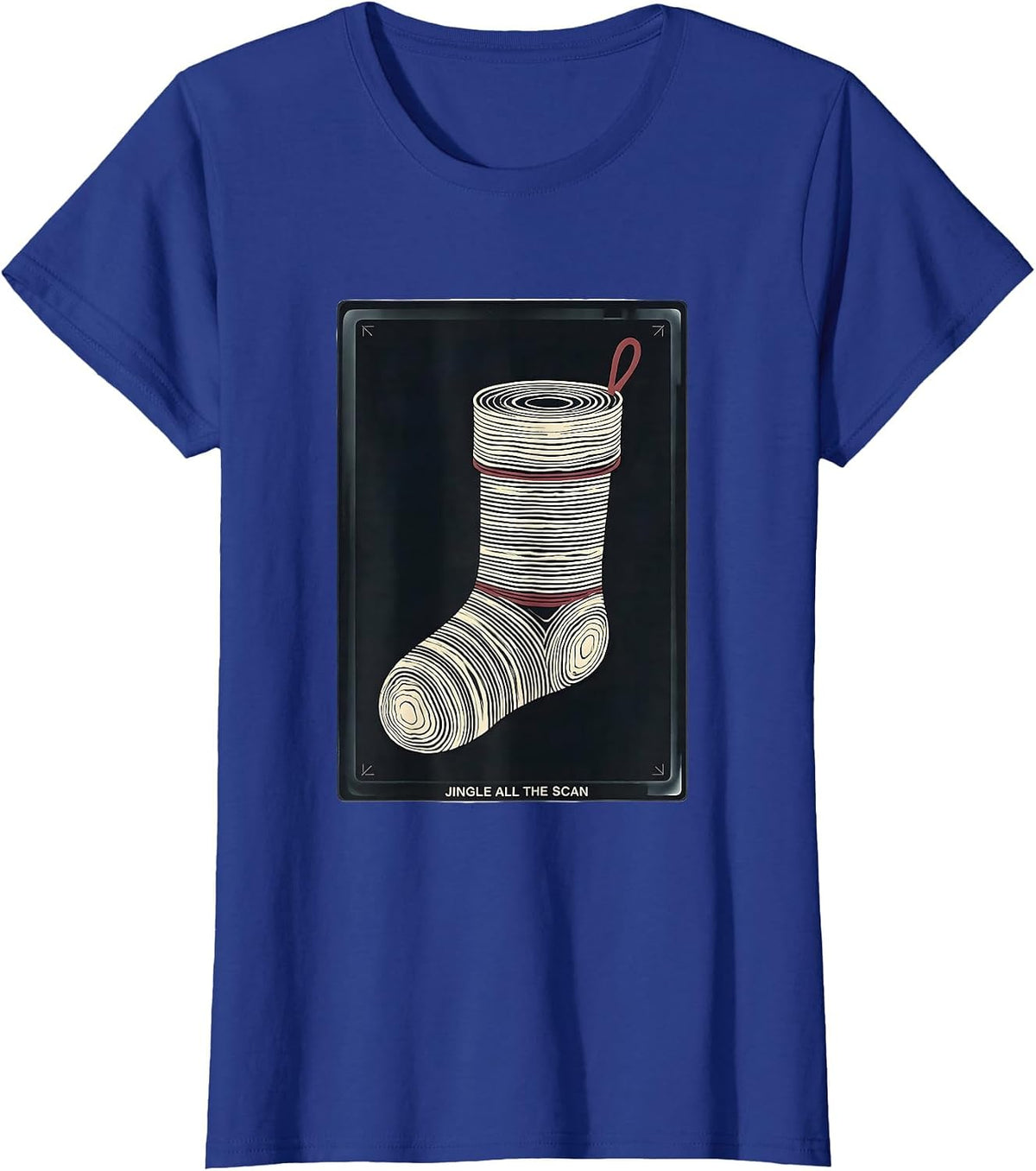 Women's Jingle All The Scan Radiology Tech Christmas Skeleton Humor T-Shirt - Royal Blue