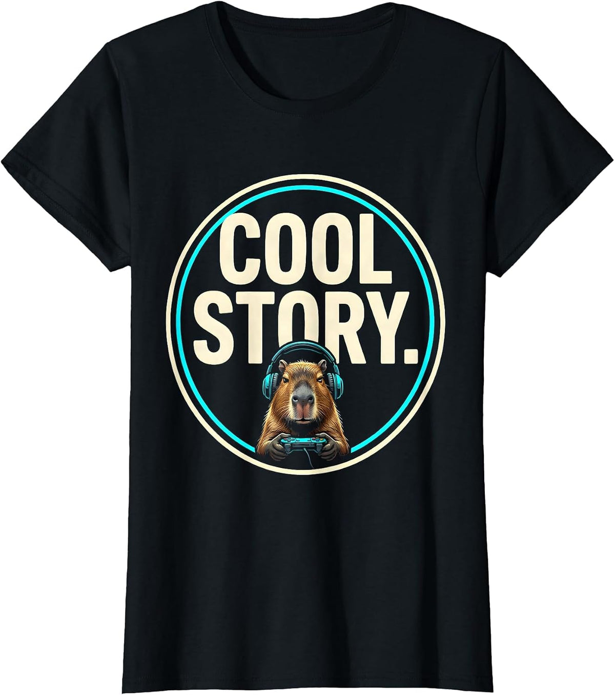 COOL STORY Funny Capybara Gamer Meme Humor T-Shirt - Black
