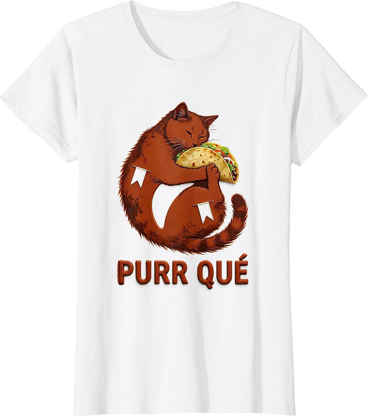 Women's Purr Qué Rubber Stamp Cute Cat Taco Spanish Pun Humor T-Shirt - White