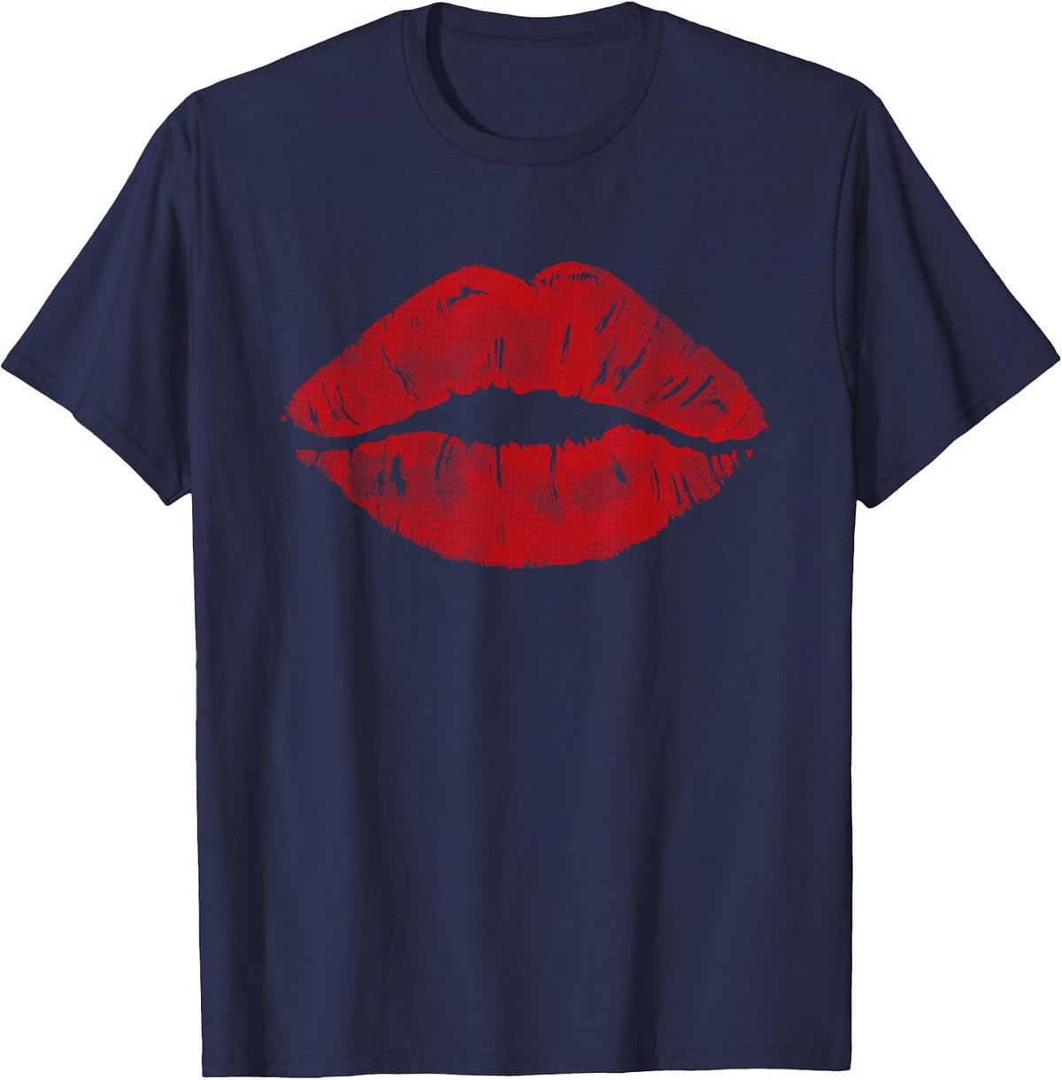 Cute Red Lips Art Men Women Sexy Kiss Makeup Lipstick T-Shirt - Navy Blue