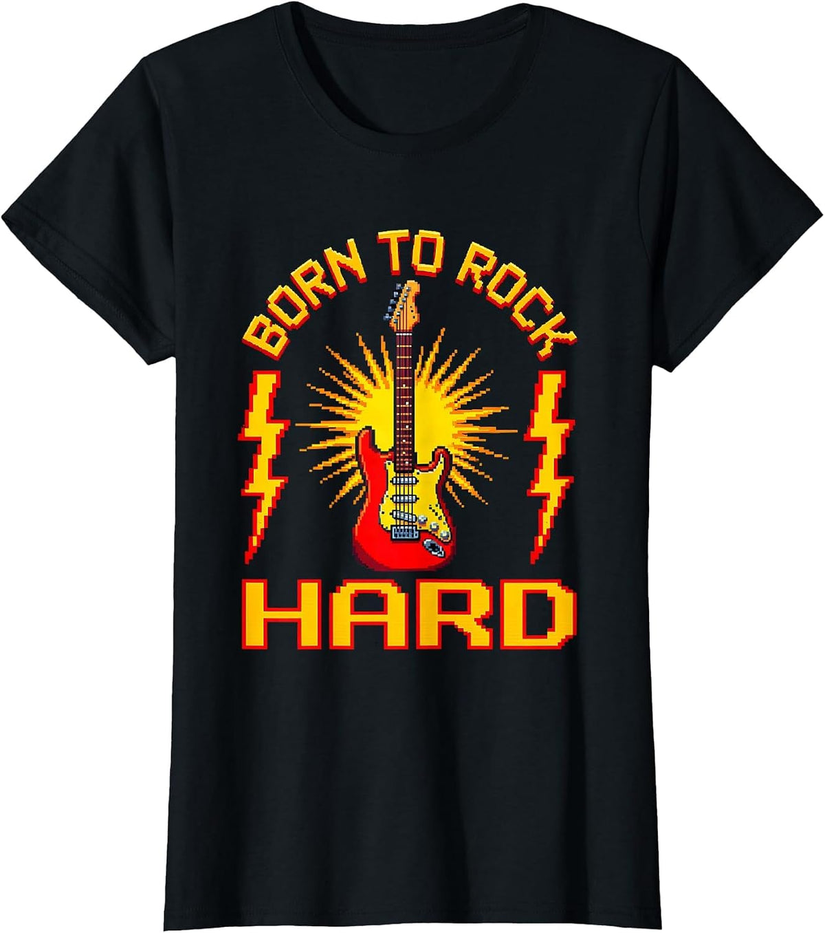 Women's Born to Rock Hard Vintage Rock Band Design T-Shirt - Black