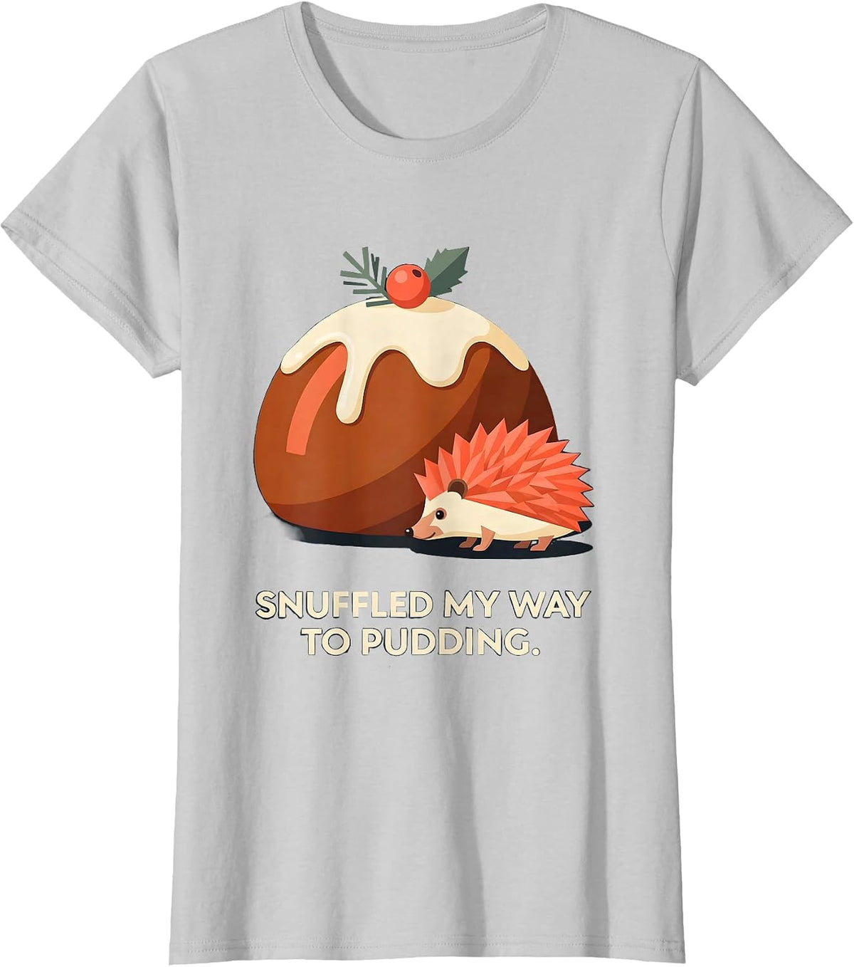 Snuffled My Way To Pudding Cute Hedgehog Christmas Novelty T-Shirt - Silver Grey