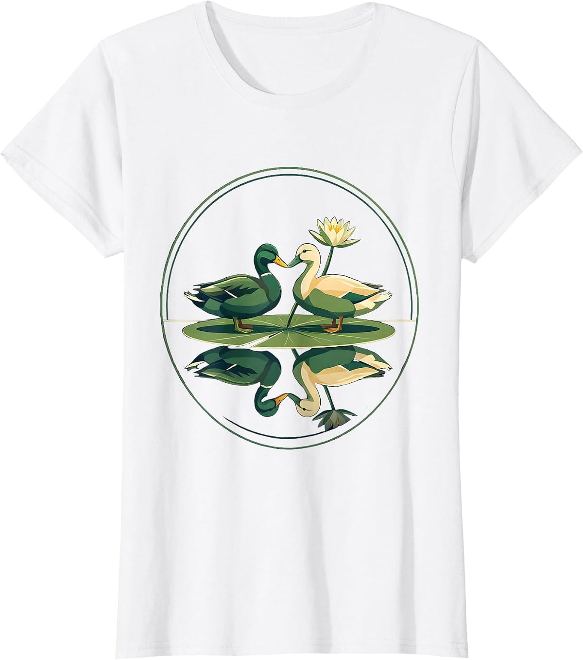 Women's Ducks Kissing on Lily Pad Cute Duck Lover Gift T-Shirt - White