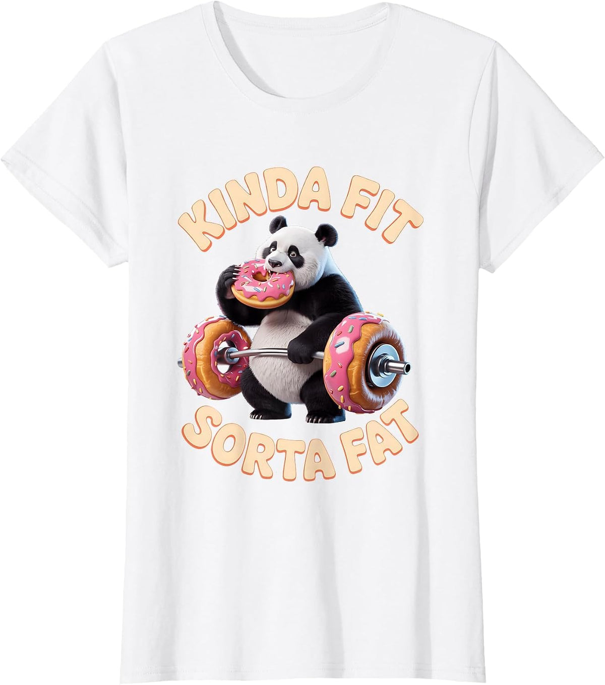 Kinda Fit S0rta Fat Funny Gym Panda Weightlifting Donut T-Shirt - White