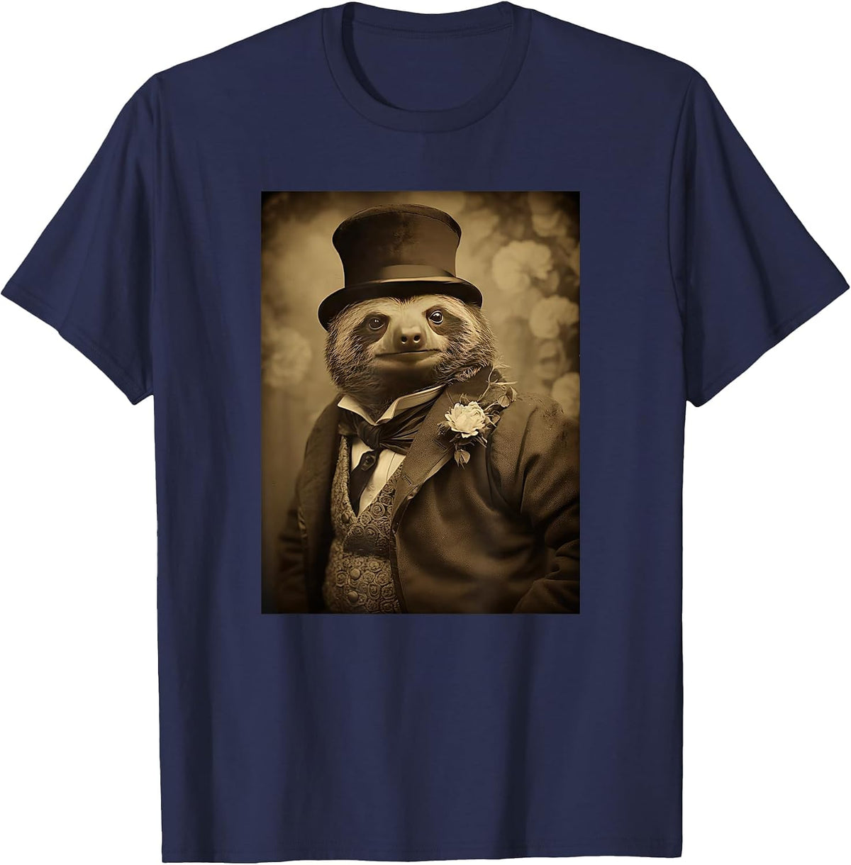 Funny Sloth Photo Victorian Animal Sloth T-Shirt - Navy Blue