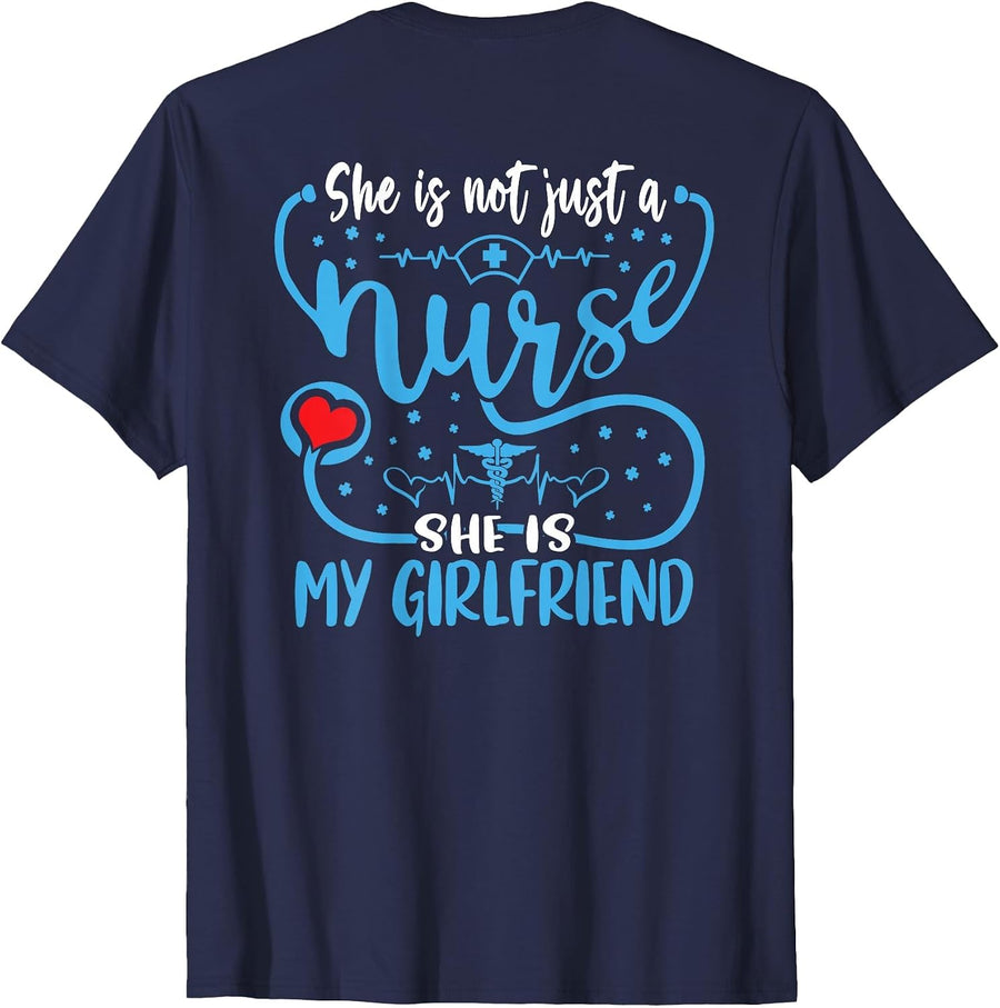 My Girlfriend is A Nurse Proud Nurse's Boyfriend CNA RN LPN T-Shirt - Navy Blue