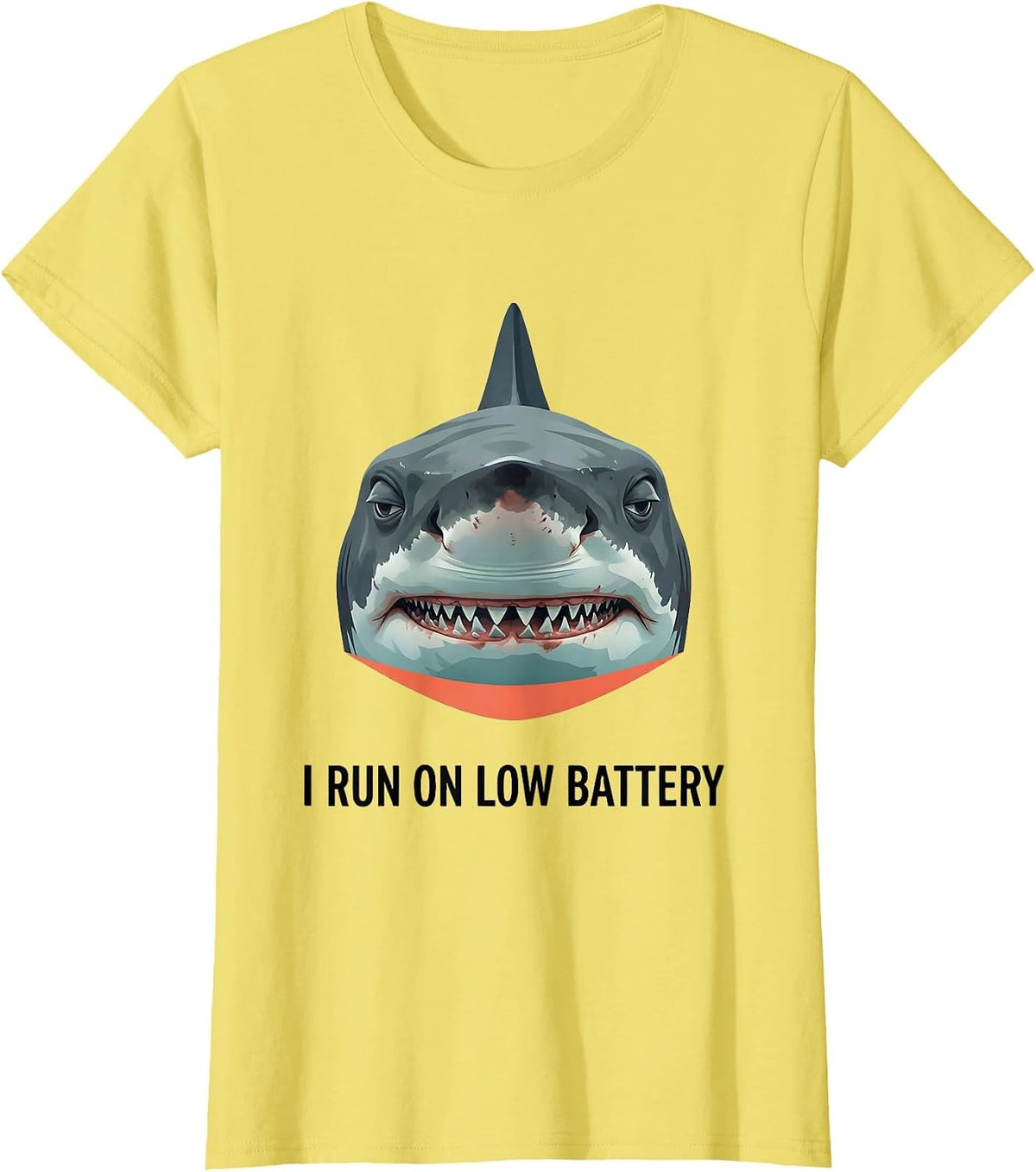 I Run On Low Battery Funny Shark Lover Ocean Animal Humor T-Shirt - Lemon Yellow