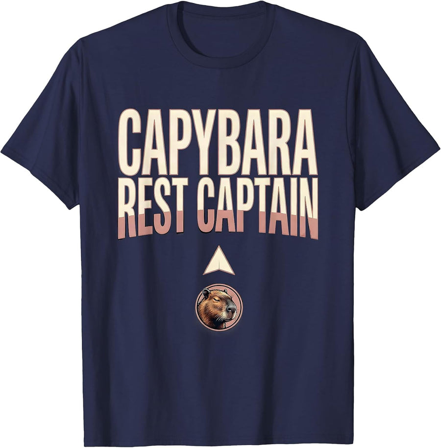 Capybara, Rest Captain Funny Gamer Gaming Meme Humor T-Shirt - Navy Blue