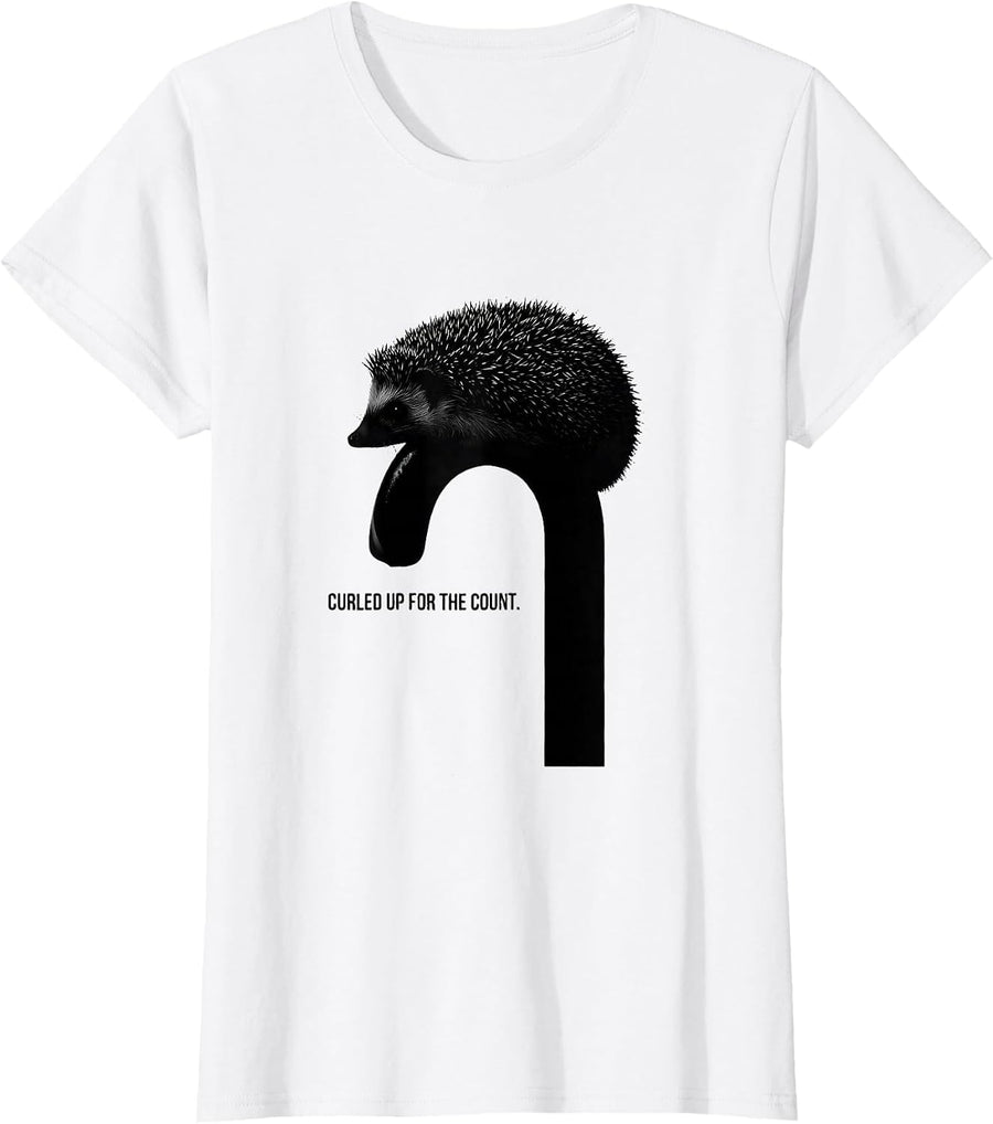 Women's Curled Up For The Count Cute Hedgehog Christmas Novelty T-Shirt - White