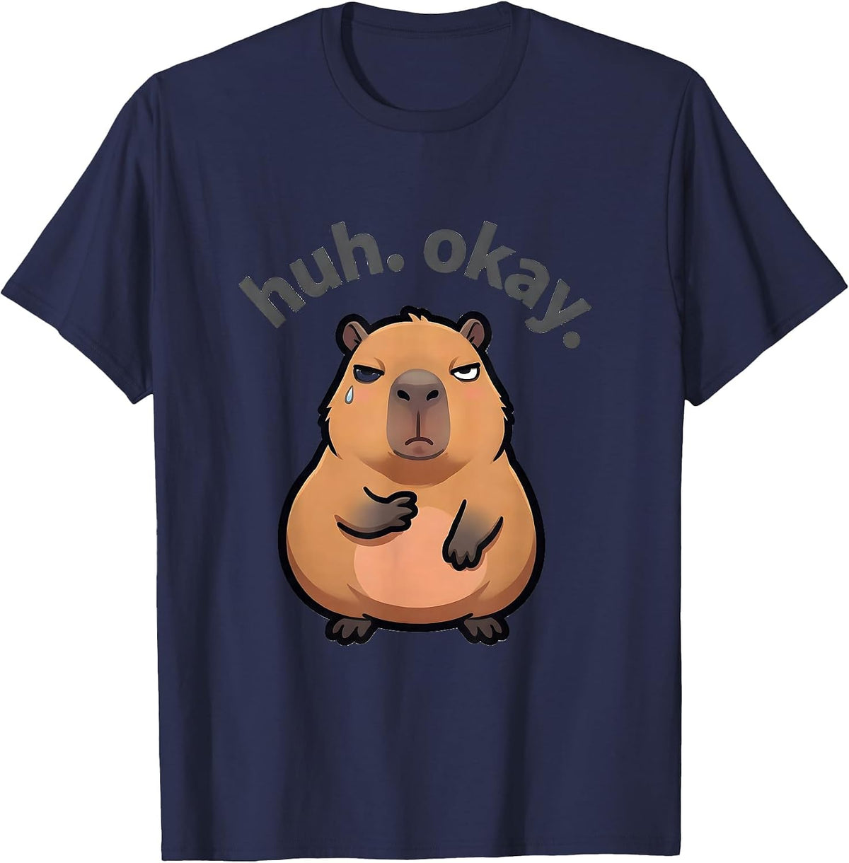 Men's huh. okay. Kawaii Capybara Cartoon Anime Meme Humor T-Shirt - Navy Blue