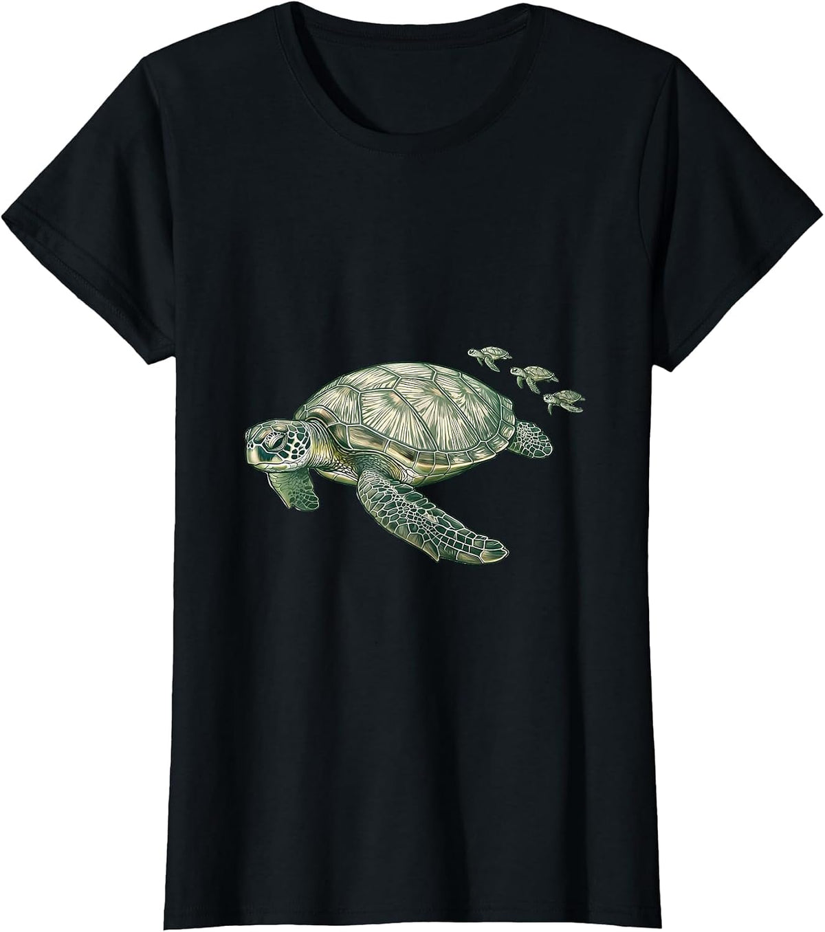 Women's Mama Sea Turtle and Hatchlings Ocean Journey T-Shirt - Black