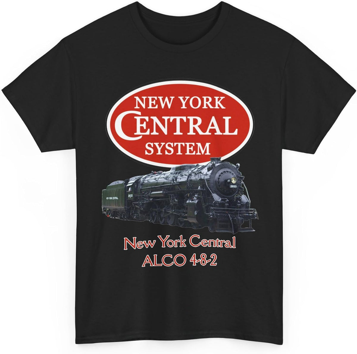 New York Central ALCO 4-8-2 Steam Locomotive & Logo T-Shirt | Railroad Tee - Black
