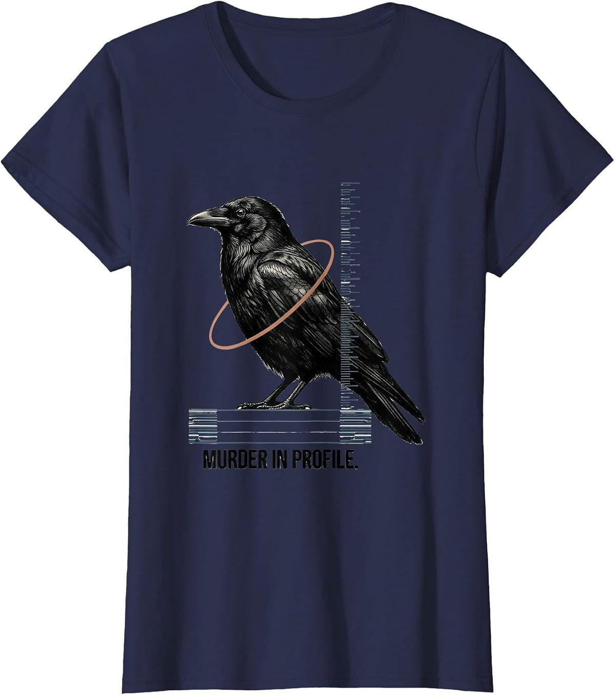 Women's Murder In Profile Gothic Crow Raven Humor Literary Pun T-Shirt - Navy Blue