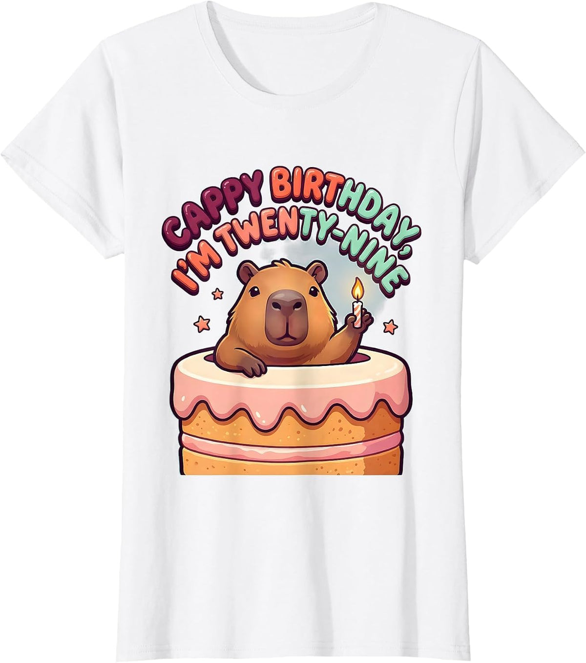 Women's Cappy Birthday, I'm Twenty-Nine Cartoon Capybara Birthday T-Shirt - White