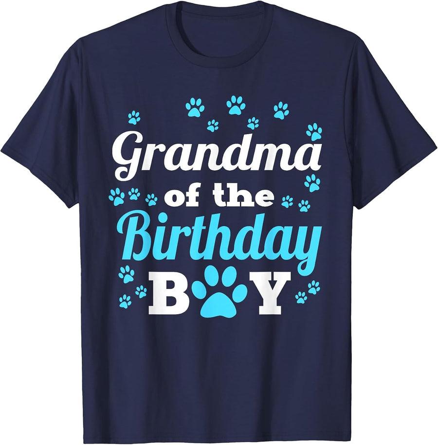 Grandma of The Birthday Boy Dog Paw Bday Party Celebration T-Shirt - Navy Blue